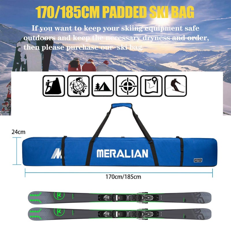 MERALIAN Padded Ski Bag,Waterproof Full Padded Single Ski Travel Bag with Adjustable Shoulder Strap. (BLUE, 185CM) - Image 3